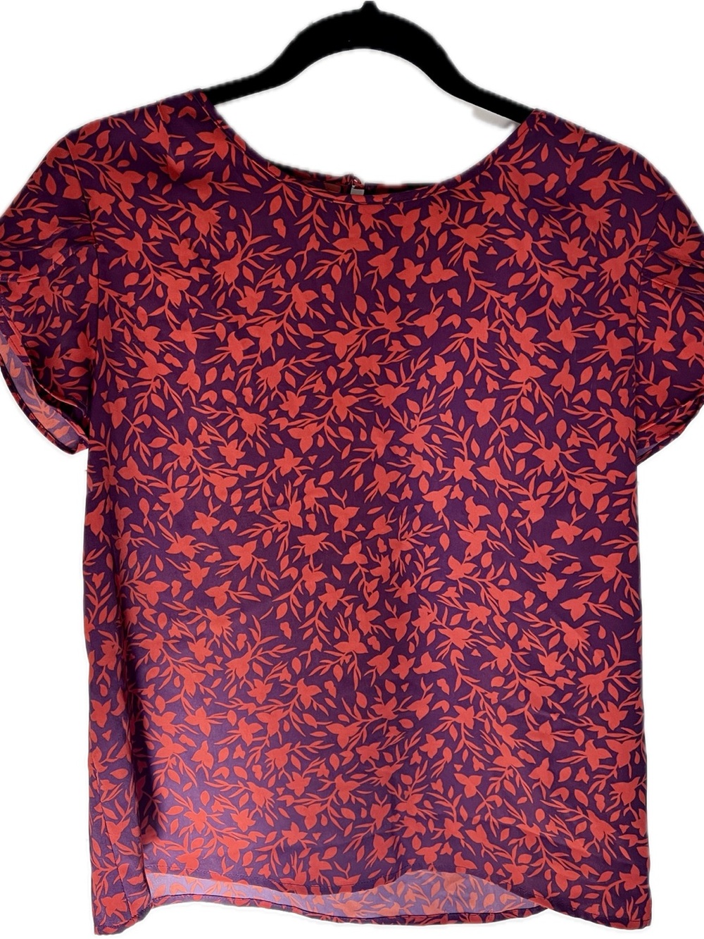 41 Hawthorn Purple Blouse with Coral Leaf Print